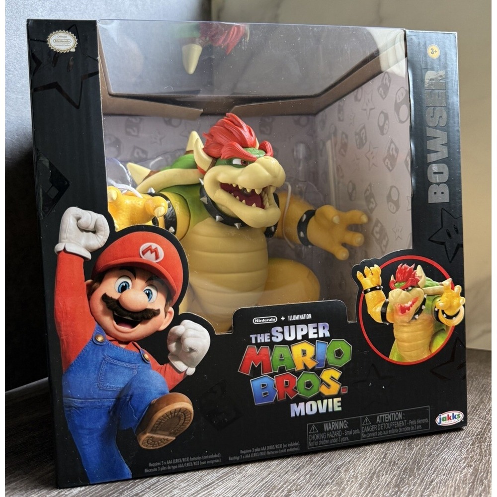 Jakks Pacific Bowser Action Figure Kids 7" Yellow Fire Breathing Mario Movie Toy